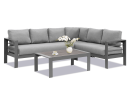 3-Pieces Outdoor All-Weather Conversation Set , Sectional Sofa, Corner Sofas, Grey Aluminum with Dark Grey Cushions