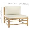 3 Piece Patio Lounge Set with Cream White Cushions Bamboo