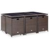 11 Piece Patio Dining Set with Cushions Poly Rattan Brown