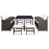 11 Piece Patio Dining Set with Cushions Poly Rattan Brown