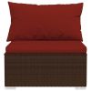 Patio Furniture Set 3 Piece with Cushions Poly Rattan Brown
