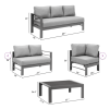 3-Pieces Outdoor All-Weather Conversation Set , Sectional Sofa, Corner Sofas, Grey Aluminum with Dark Grey Cushions