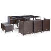 11 Piece Patio Dining Set with Cushions Poly Rattan Brown