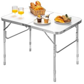 Outdoor Travel Adjustable Height Folding Camping Table (Color: White B, type: Camping Table)