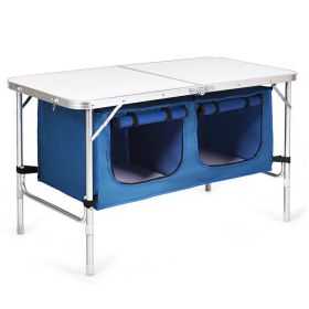 Travel Party Adjustable Height Folding Camping Table (Color: Blue, type: Camping Table)