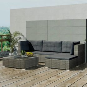 5 Piece Patio Lounge Set with Cushions Poly Rattan Gray (Color: Grey)