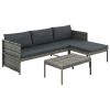 3 Piece Patio Lounge Set with Cushions Poly Rattan Gray