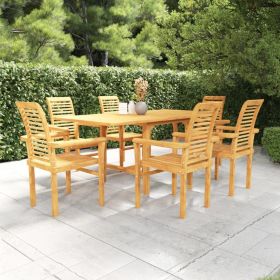 7 Piece Patio Dining Set Solid Teak Wood (Color: Brown)