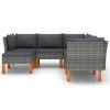 6 Piece Patio Lounge Set with Cushions Poly Rattan Gray