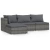 4 Piece Patio Lounge Set with Cushions Gray Poly Rattan